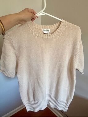Pierre Cardin Women’s Vintage Light Cream Short-Sleeve Crew Neck Sweater
